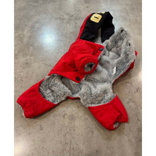 Зимовий комбінезон для собак "Hello, Good Luck" із кільцем на спинці, червоний