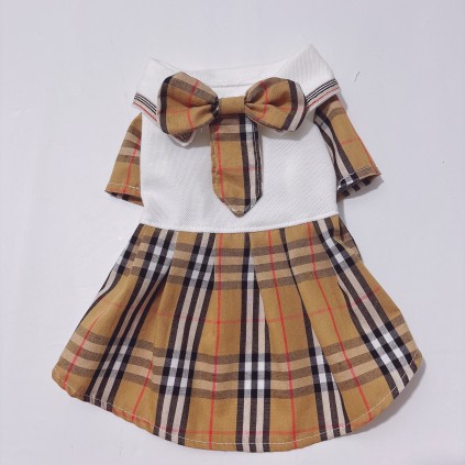 Брендовое летнее платье для собак Burberry классическое с бантиком, коричневое