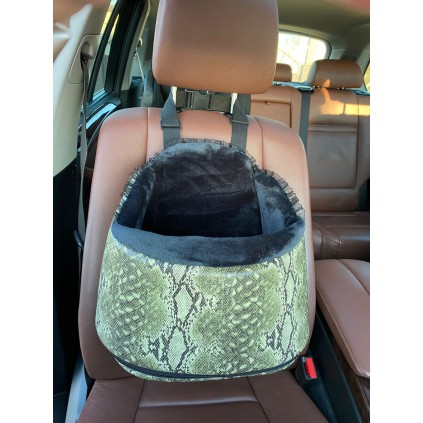 Автокресло для собак и кошек в машину Maralis черный плюш и зеленый питон