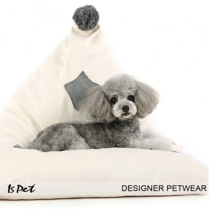 Лежанка подушка для собак и кошек Is Pet со звездами с бубоном бежевого цвета