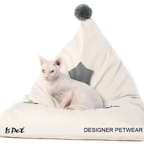 Лежанка подушка для собак і кішок Is Pet із зірками з бубоном бежевого кольору