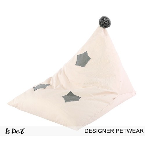 Лежанка подушка для собак и кошек Is Pet со звездами с бубоном бежевого цвета