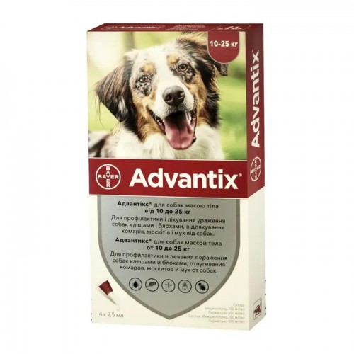 Advantix Капли от блох и клещей для собак весом 10-25кг 1амп.2,5мл