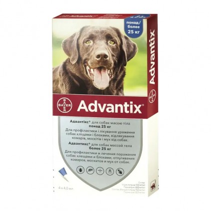 Advantix Капли от блох и клещей для собак весом более 25 кг 1амп.4,0мл