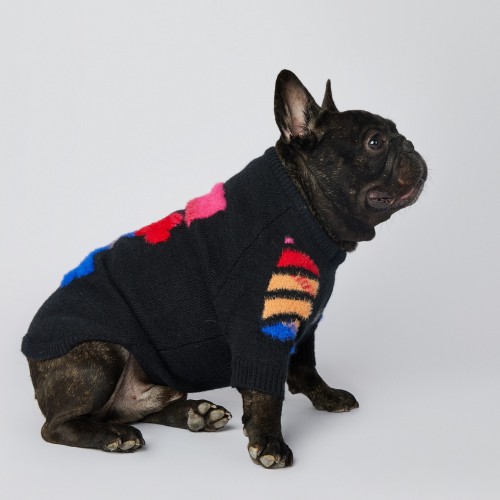Брендовый свитер для собак OFF WHITE  с косточками в виде креста на спинке, черный