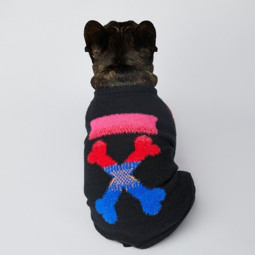 Брендовый свитер для собак OFF WHITE  с косточками в виде креста на спинке, черный