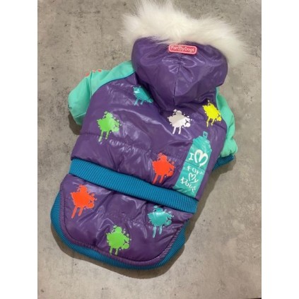 Зимняя куртка для собак For My Dogs Клякса на хлопковом подкладе, с капюшоном на кнопке, фиолетовая