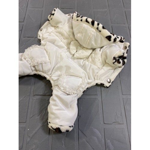 Зимний комбинезон для собак Is Pet "Элиза" с бантом на спинке, тигровая плюшевая подкладка, белый