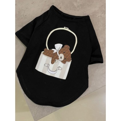 Брендова футболка для собак FENDI З ВЕДМЕДИКОМ У СУМЦІ, чорна
