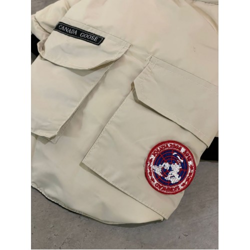 Брендовая зимняя куртка для собак CANADA GOOSE с капюшоном, на пуху , бежевая