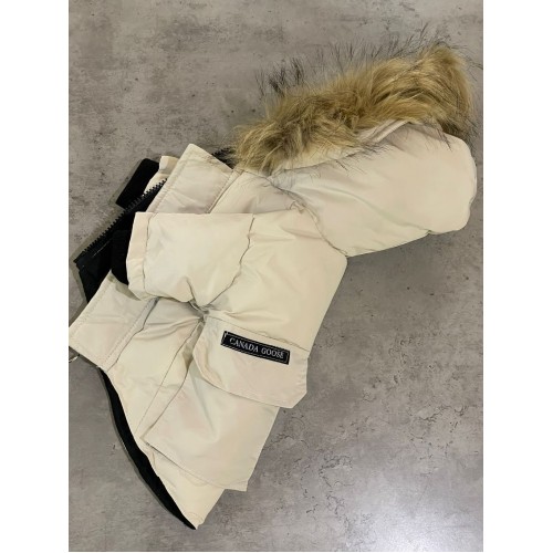 Брендовая зимняя куртка для собак CANADA GOOSE с капюшоном, на пуху , бежевая