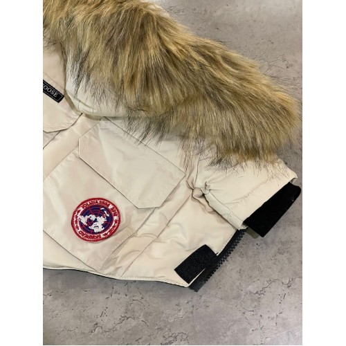 Брендовая зимняя куртка для собак CANADA GOOSE с капюшоном, на пуху , бежевая