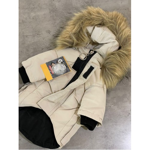 Брендовая зимняя куртка для собак CANADA GOOSE с капюшоном, на пуху , бежевая