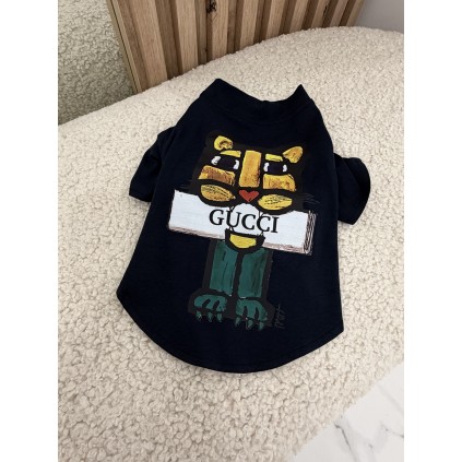 Брендова футболка для собак та котів Gucci Tiger Black. Стильний чорний одяг для улюбленців