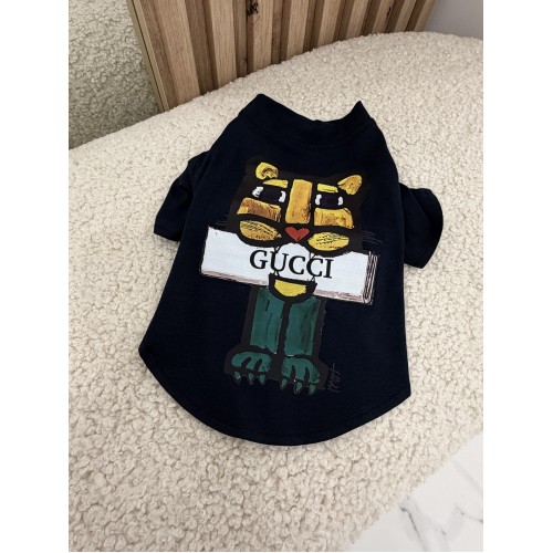 Брендовая футболка для собак и котов Gucci Tiger Black. Стильная черная одежда для питомцев