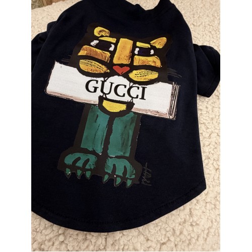 Брендовая футболка для собак и котов Gucci Tiger Black. Стильная черная одежда для питомцев