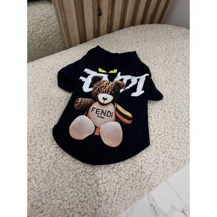 Брендова футболка для собак та котів Fendi Teddy Bear Black | Стильний чорний одяг для тварин