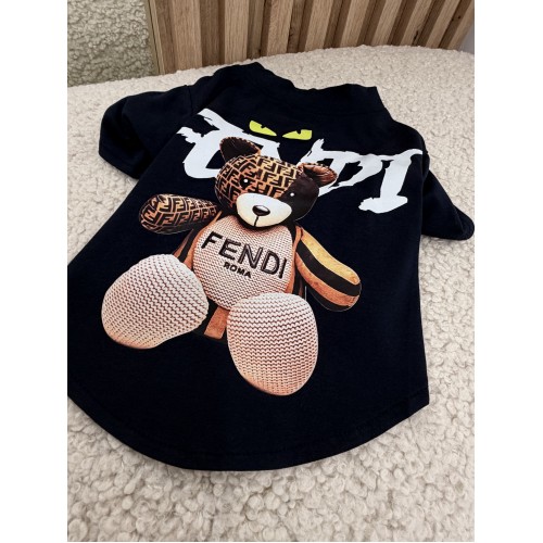 Брендова футболка для собак та котів Fendi Teddy Bear Black | Стильний чорний одяг для тварин