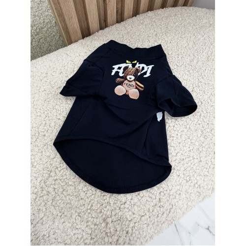 Брендова футболка для собак та котів Fendi Teddy Bear Black | Стильний чорний одяг для тварин
