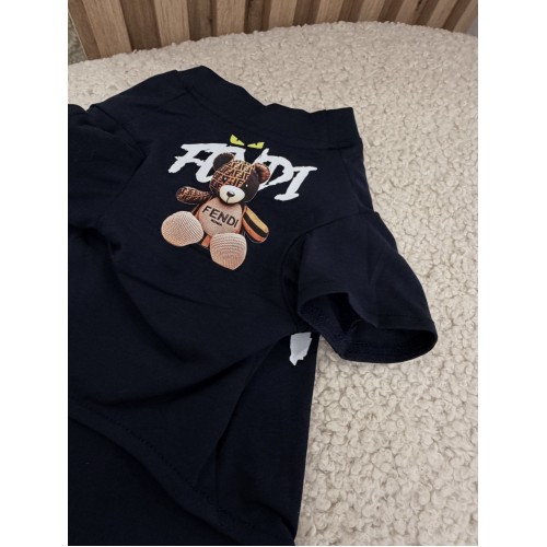 Брендова футболка для собак та котів Fendi Teddy Bear Black | Стильний чорний одяг для тварин