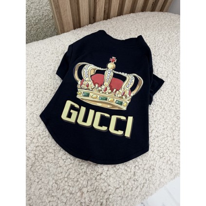Брендова футболка для собак та котів Gucci Crown Black Стильний чорний одяг для вихованців