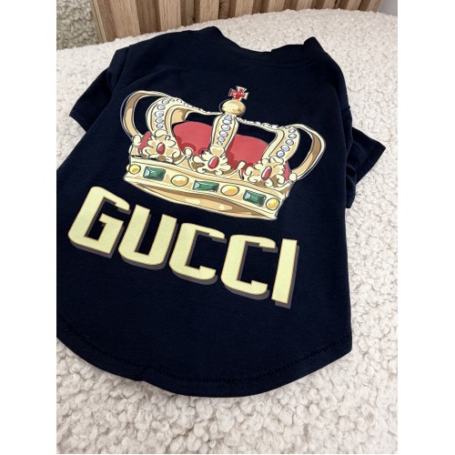 Брендова футболка для собак та котів Gucci Crown Black Стильний чорний одяг для вихованців