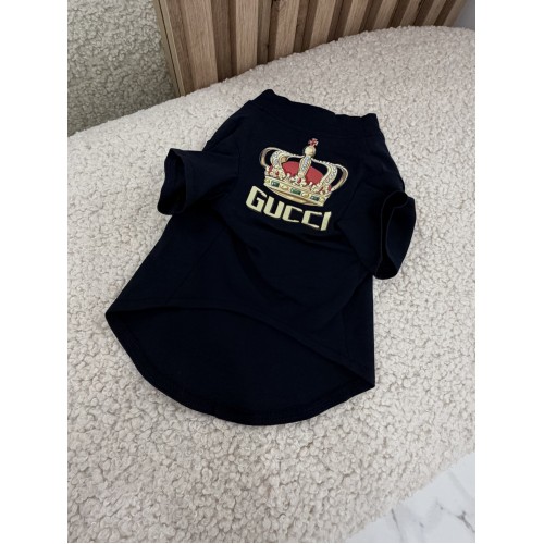 Брендова футболка для собак та котів Gucci Crown Black Стильний чорний одяг для вихованців
