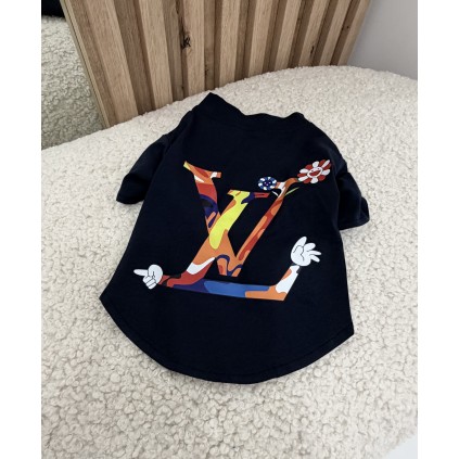 Брендова футболка для собак та котів Louis Vuitton LV Cartoon Black Стильний чорний одяг для улюбленців