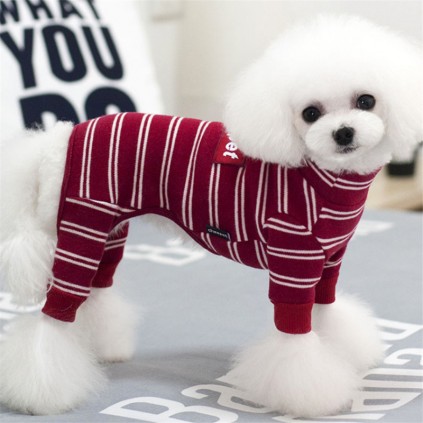 Трикотажний костюм для собак Cheepet з білими смужками, подовжені лапки, бордовий