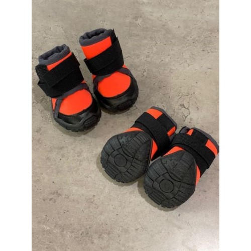 Теплі черевики для великих та дрібних собак на липучці, на щільній гумовій підошві, оранжевого кольору