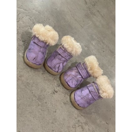 Зимние ботинки для собак Multibrand замшевые с плотной подошвой на липучке, фиолетового цвета