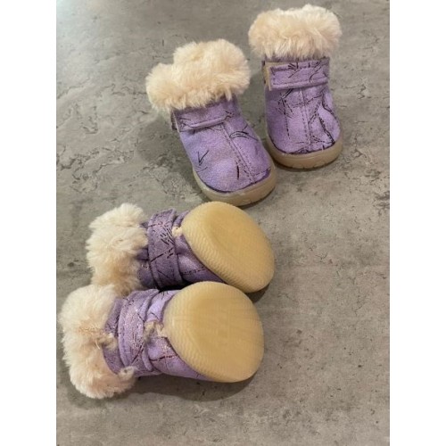 Зимние ботинки для собак Multibrand замшевые с плотной подошвой на липучке, фиолетового цвета