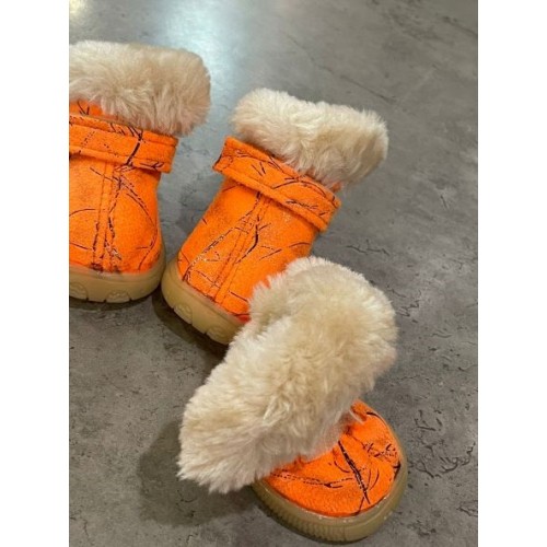 Зимние ботинки для собак Multibrand замшевые с плотной подошвой на липучке, оранжевого цвета
