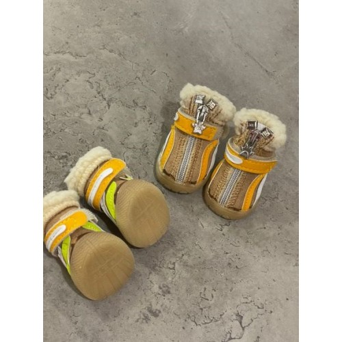 Спортивные зимние ботинки для собак на плотной подошве со змейкой и с липучкой, оранжевого цвета