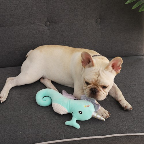 Іграшка для собак Elite Морський коник-єдиноріг плюшевий зі звуком, блакитний 30*18см
