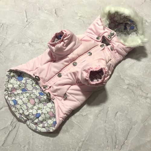 Зимняя куртка для собак Is Pet Бантики на спинке, с капюшоном, розовая