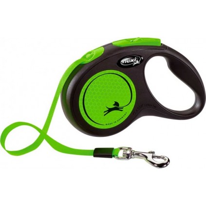 Рулетка для собак із стрічковим повідцем S Flexi New Neon зеленого кольору 5м/15кг
