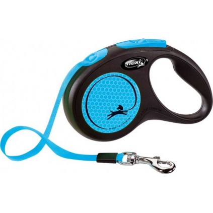 Рулетка для собак із стрічковим повідцем S Flexi New Neon синього кольору 5м/15кг