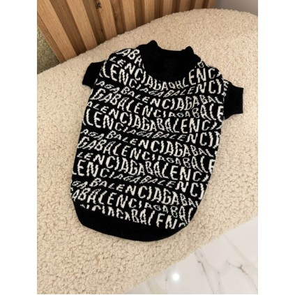 Брендовий светр для собак BALENCIAGA дрібні білі літери, чорний