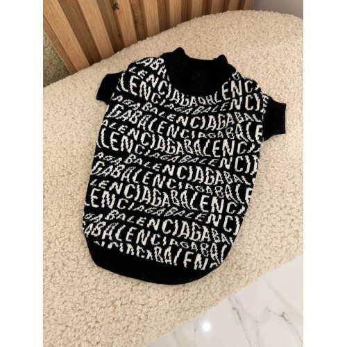 Брендовий светр для собак BALENCIAGA дрібні білі літери, чорний