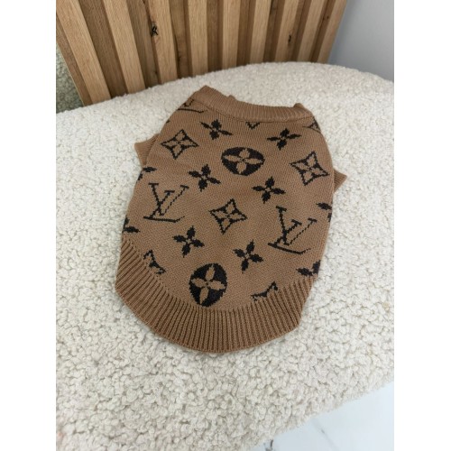 Брендовий светр для собак Louis Vuitton з великими логотипами бренду, бежевий