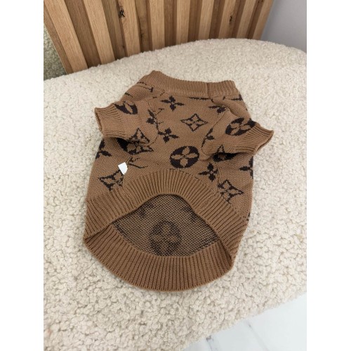 Брендовий светр для собак Louis Vuitton з великими логотипами бренду, бежевий