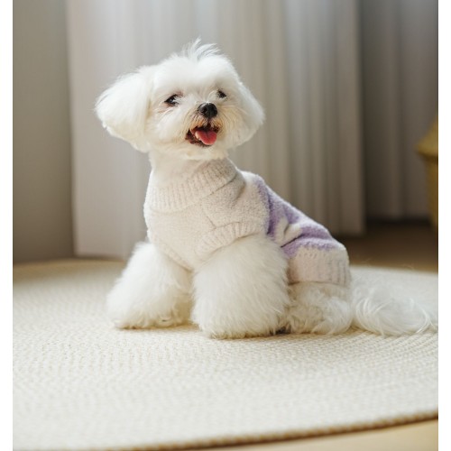 Свитер для собак Cheepet с фиолетовым цветком на спинке,без рукавов, белый