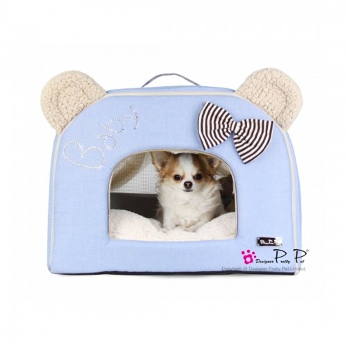 Домик для собак и кошек тканевый  Pretty Pet в виде мишки с ушками голубого и бежевого цвета
