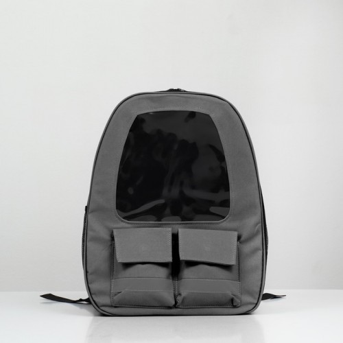 Рюкзак переноска для собак и кошек с прозрачным окном и двумя кармашками, серый
