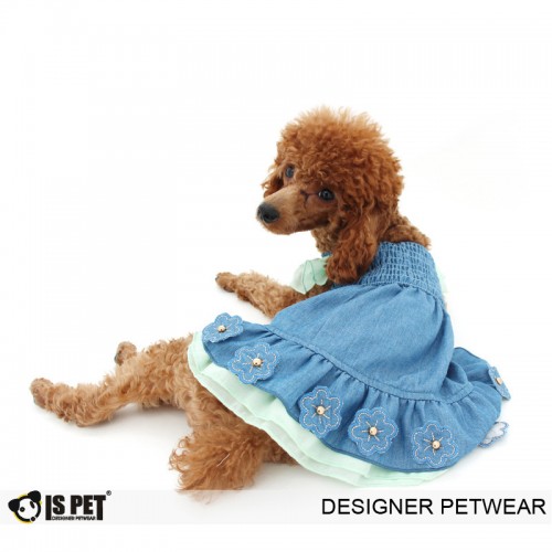 Платье джинсовое для собак Is Pet "Цветочки" бирюзовый