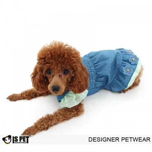 Платье джинсовое для собак Is Pet "Цветочки" бирюзовый