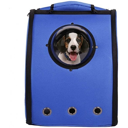 Рюкзак для переноски собак и кошек с иллюминатором и сеточками по бокам, синий