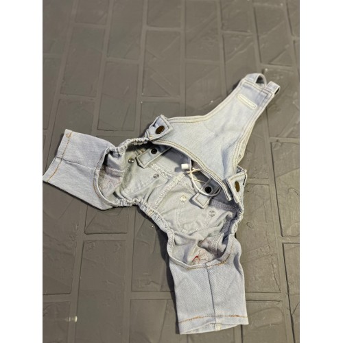 Брендовые штаны для собак Chrome Hearts джинсовые на подтяжках с красными крестами, голубые