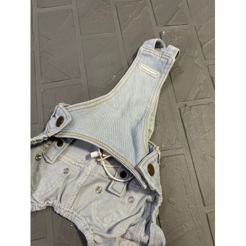 Брендовые штаны для собак Chrome Hearts джинсовые на подтяжках с красными крестами, голубые